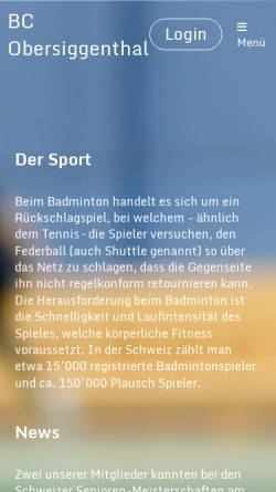 Vorschau der mobilen Webseite www.bcobersiggenthal.ch, Badminton Club Obersiggenthal