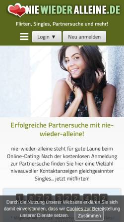 Vorschau der mobilen Webseite www.niewiederalleine.de, NieWiederAlleine.de - Einsam war gestern