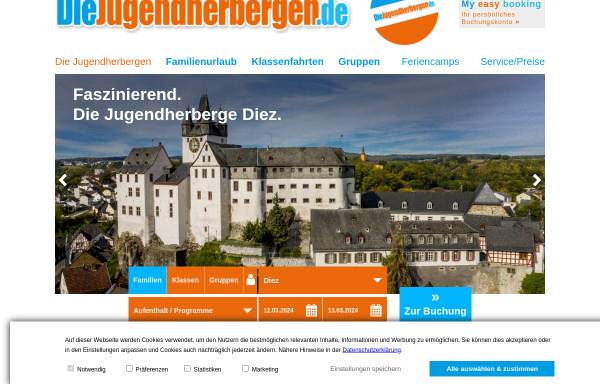 Vorschau von www.diejugendherbergen.de, Grafenschloss-Jugendherberge Jugendgästehaus Diez