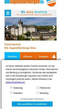 Vorschau der mobilen Webseite www.diejugendherbergen.de, Grafenschloss-Jugendherberge Jugendgästehaus Diez