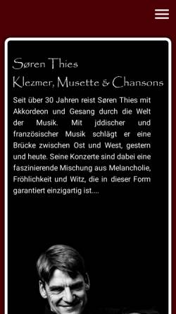 Vorschau der mobilen Webseite www.soeren-thies.de, Soeren Thies Klezmer, Folk, Musette und Chansons