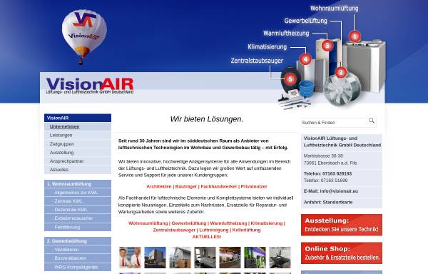 Vorschau von www.visionair.eu, VisionAIR Lüftungs- und Luftheiztechnik GmbH