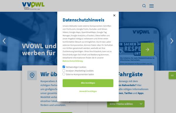 Vorschau von www.vvowl.de, VVOWL Verkehrsverbund Ostwestfalen-Lippe