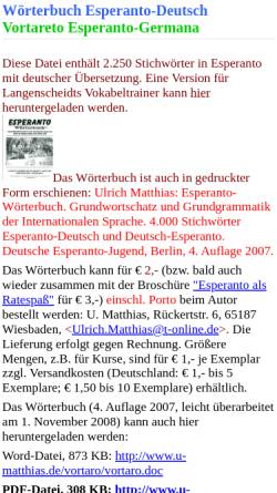 Vorschau der mobilen Webseite www.u-matthias.de, Wörterbuch Esperanto - Deutsch