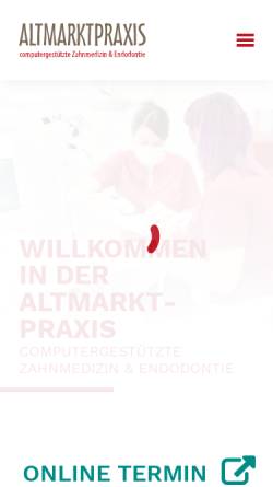 Vorschau der mobilen Webseite www.altmarktpraxis.de, Dipl. Stom. Elke Voigt und Dr. med. dent. Jana Weigelt