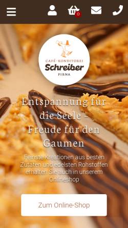 Vorschau der mobilen Webseite www.schreiber-pirna.de, Café Konditorei Schreiber