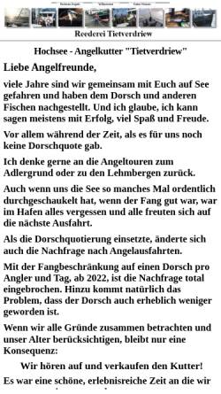 Vorschau der mobilen Webseite tietverdriew.de, Traditionskutter Tietverdriew