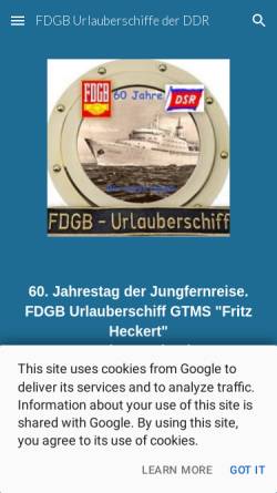 Vorschau der mobilen Webseite www.urlauberschiff-fritzheckert.de, Urlauberschiffe der DDR