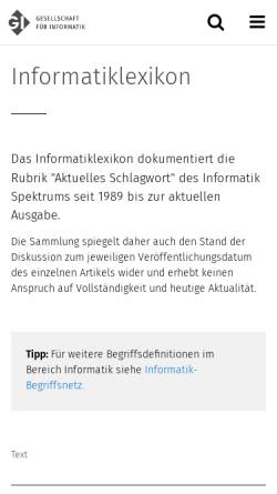 Vorschau der mobilen Webseite www.gi.de, GI Gesellschaft für Informatik e.V. - Informatik-Lexikon