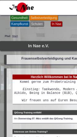 Vorschau der mobilen Webseite innae.de, In Nae - Frauenselbstverteidigung und Kampfkunst e.V. in Karlsruhe