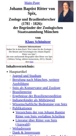 Vorschau der mobilen Webseite spix.schoenitzer.de, Ritter von Spix, Johann Baptist