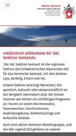 Vorschau der mobilen Webseite sacseeland.ch, SAC Sektion Seeland
