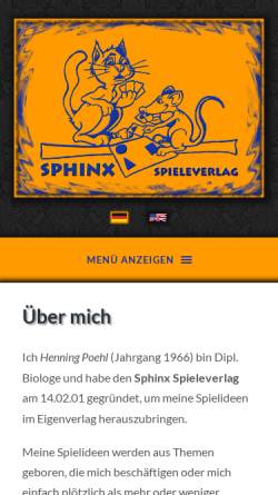 Vorschau der mobilen Webseite www.sphinxspiele.de, Sphinx Spieleverlag