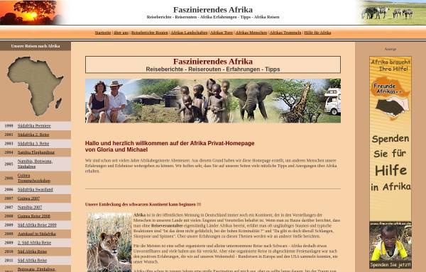 Vorschau von www.faszinierendes-afrika.de, Reiseberichte und Erfahrungen aus dem südlichen Afrika und Guinea [Gloria und Michael Schickel]