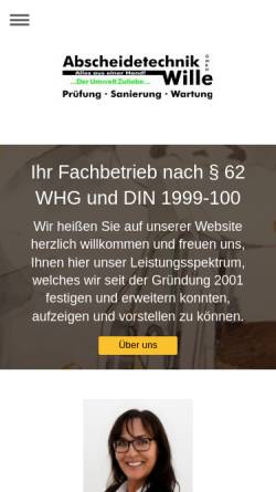 Vorschau der mobilen Webseite www.abscheidetechnik-wille.de, Abscheidetechnik Wille, Inh. Wolfgang Wille