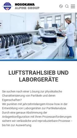 Vorschau der mobilen Webseite www.luftstrahlsieb.de, Hosokawa Alpine Aktiengesellschaft & Co. oHG