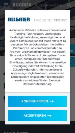 Vorschau der mobilen Webseite www.allgaier-process-technology.com, MOGENSEN Siebmaschinen und Sortiermaschinen GmbH & Co. KG