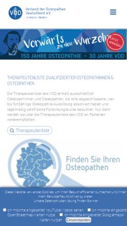 Vorschau der mobilen Webseite www.osteopathie.de, Verband der Osteopathen Deutschland e.V. (VOD)