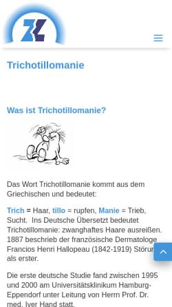 Vorschau der mobilen Webseite www.trichotillomanie.de, Trichotillomanie-Infos: Der Zwang sich die Haare auszureißen