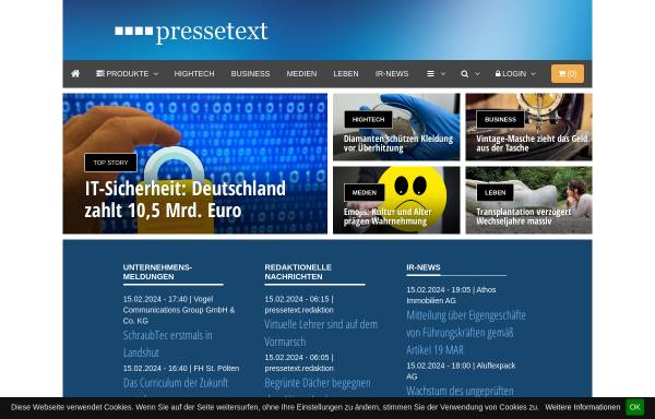 Vorschau von www.pressetext.de, Pressetext.de