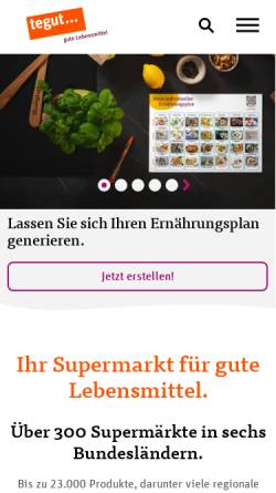 Vorschau der mobilen Webseite www.tegut.com, Tegut... gute Lebensmittel GmbH & Co. KG