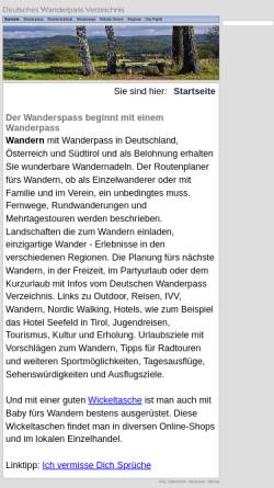 Vorschau der mobilen Webseite www.wanderindex.de, Deutsches Wanderpass Verzeichnis