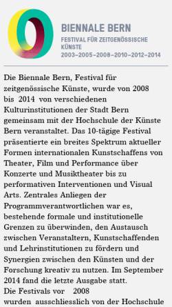 Vorschau der mobilen Webseite www.biennale-bern.ch, Biennale Bern