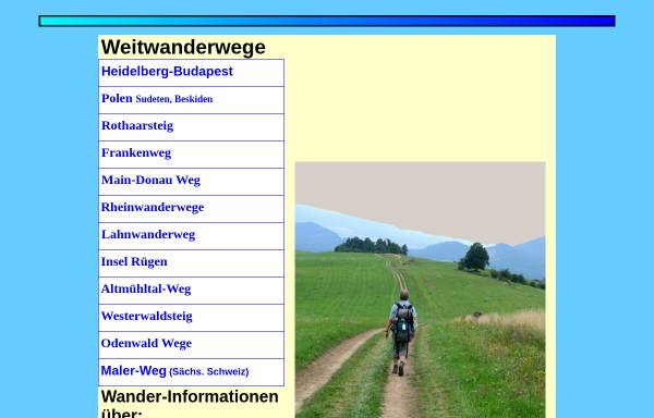 Vorschau von www.weitwanderungen.de, Fernwanderwege in Mitteleuropa