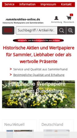 Vorschau der mobilen Webseite www.sammleraktien-online.de, Sammleraktien-Online, Joachim Hahn