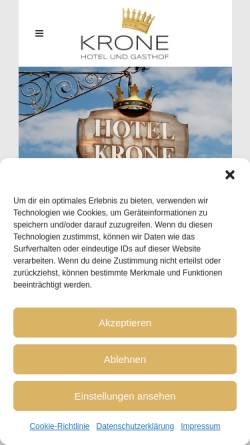 Vorschau der mobilen Webseite www.krone-zusmarshausen.de, Hotel-Gasthof Krone