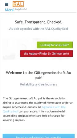 Vorschau der mobilen Webseite www.guetegemeinschaft-aupair.de, Gütegemeinschaft Au pair e.V.