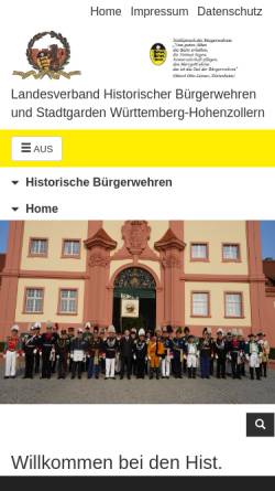 Vorschau der mobilen Webseite www.buergerwehren.de, Landesverband Historischer Bürgerwehren und Stadtgarden Württemberg Hohenzollern
