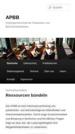 Vorschau der mobilen Webseite www.apbb.de, Arbeitsgemeinschaft der Parlaments- und Behördenbibliotheken (APBB)
