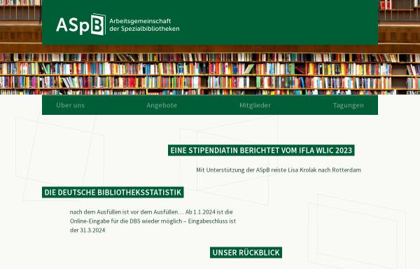 Vorschau von www.aspb.de, Arbeitsgemeinschaft der Spezialbibliotheken (ASpB)
