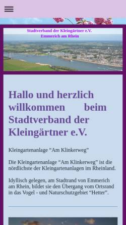 Vorschau der mobilen Webseite www.emmericher-kleingaertner.de, Kleingartenanlage Am Klinkerweg
