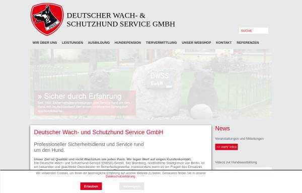 Vorschau von www.dwss.de, Deutscher Wach- und Schutzhund Service GmbH