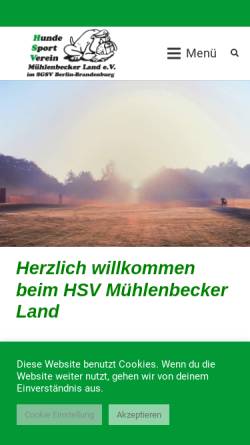 Vorschau der mobilen Webseite www.hsv-muehlenbeckerland.de, Hundesportverein Mühlenbecker Land e.V.