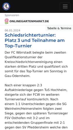 Vorschau der mobilen Webseite fcw06.de, FC Wörrstadt
