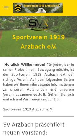 Vorschau der mobilen Webseite www.svarzbach.de, SV 1919 Arzbach