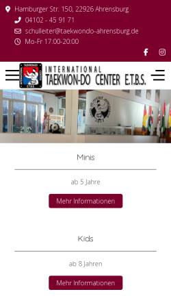 Vorschau der mobilen Webseite www.taekwondo-ahrensburg.de, Taekwon-Do Center Ahrensburg, Schule für Kwon, Jae-Hwa Taekwon-Do