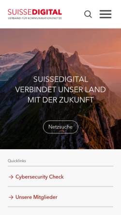 Vorschau der mobilen Webseite www.suissedigital.ch, Swisscable - Verband für Kommunikationsnetze