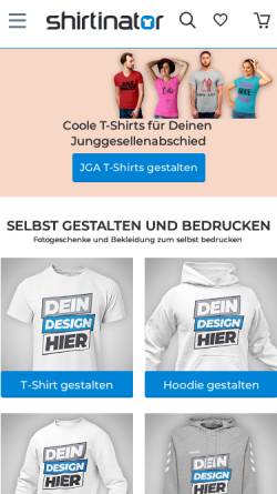 Vorschau der mobilen Webseite www.shirtinator.de, Shirtinator AG