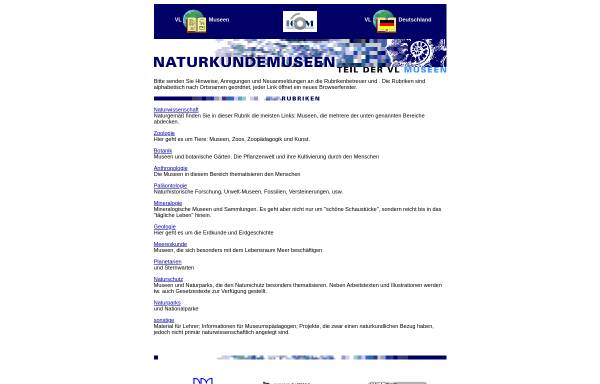 Vorschau von www.museumsnetz.de, Virtual Library: Naturkundemuseen