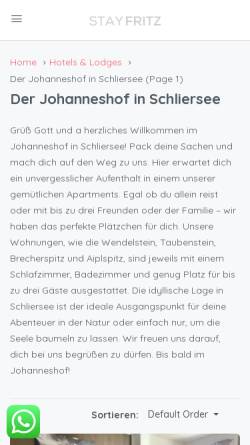 Vorschau der mobilen Webseite www.ferienwohnungen-johanneshof.de, Ferienwohnungen Johanneshof