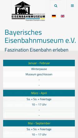 Vorschau der mobilen Webseite www.bayerisches-eisenbahnmuseum.de, Nördlingen, Das Bayerische Eisenbahnmuseum e.V.
