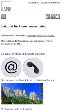 Vorschau der mobilen Webseite www.geo.uni-muenchen.de, Fakultät für Geowissenschaften der Universität München