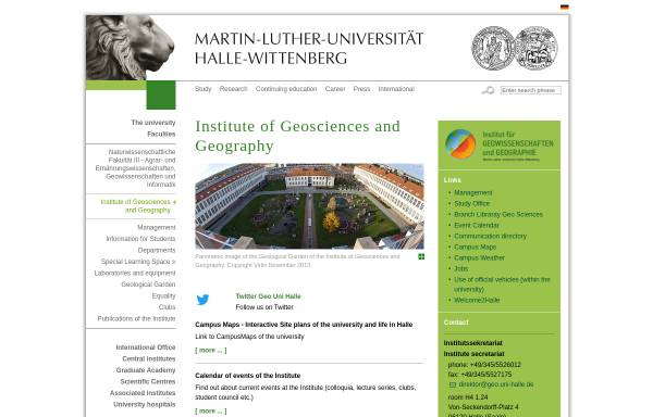 Vorschau von www.geo.uni-halle.de, Institut für Geowissenschaften der Martin-Luther-Universität Halle