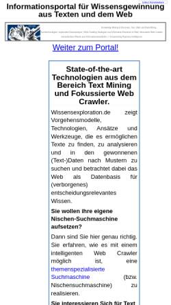 Vorschau der mobilen Webseite wissensexploration.de, Wissensexploration, Text Mining und intelligente Web Crawler