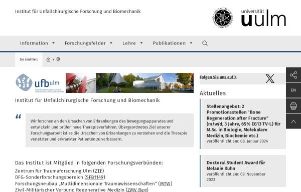 Vorschau von www.uni-ulm.de, Institut für Unfallchirurgische Forschung und Biomechanik Ulm