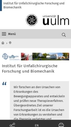 Vorschau der mobilen Webseite www.uni-ulm.de, Institut für Unfallchirurgische Forschung und Biomechanik Ulm